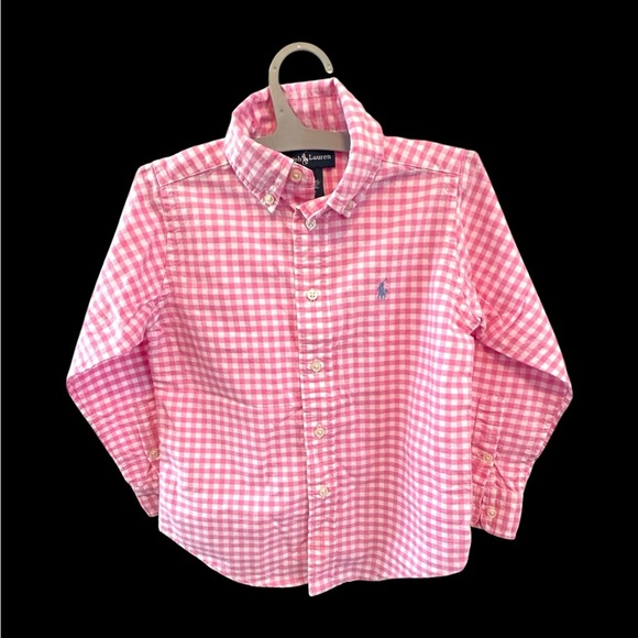 Ralph Lauren Boy’s Pink Gingham Button Down sz 4 - Picture 2 of 10